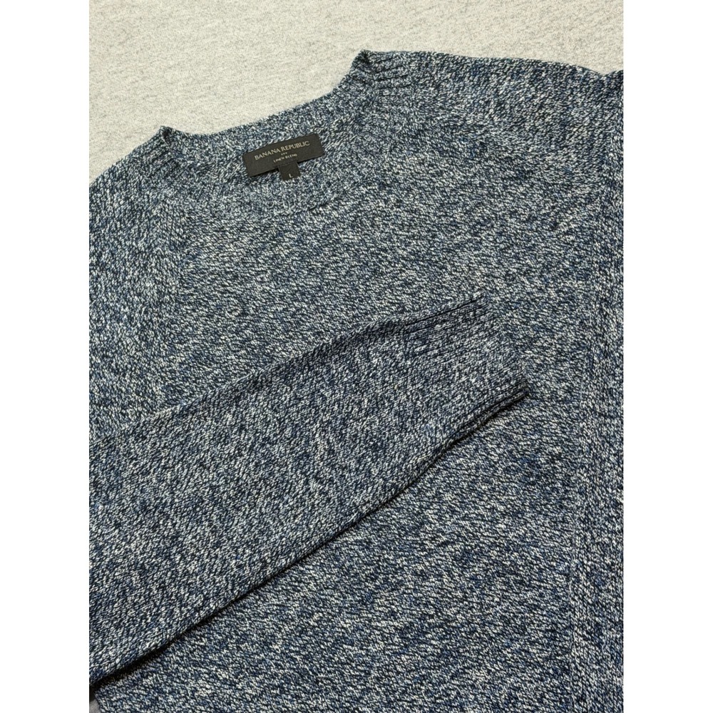 Banana Republic Mens Blue Marled Cotton Linen Blend Crew Neck Sweater Large
